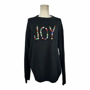 Haptics JOY Embellished Sweater, Black Knit with Colorful Gemstones, Size L